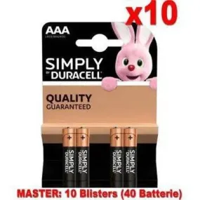 (10 Confezione) Duracell Simply Batterie 4pz MiniStilo LR03 MN2400 AAA