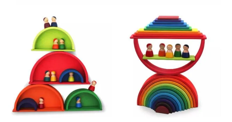 11 Pcs Wooden Rainbow Rectangular Building Boards in Primary Colors