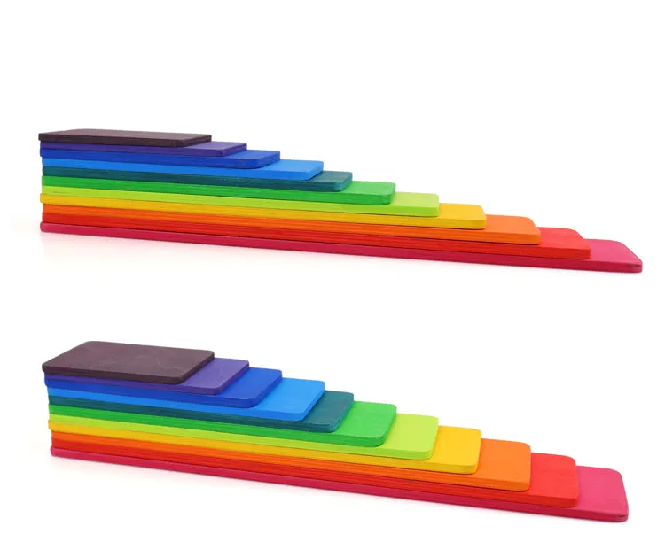 11 Pcs Wooden Rainbow Rectangular Building Boards in Primary Colors