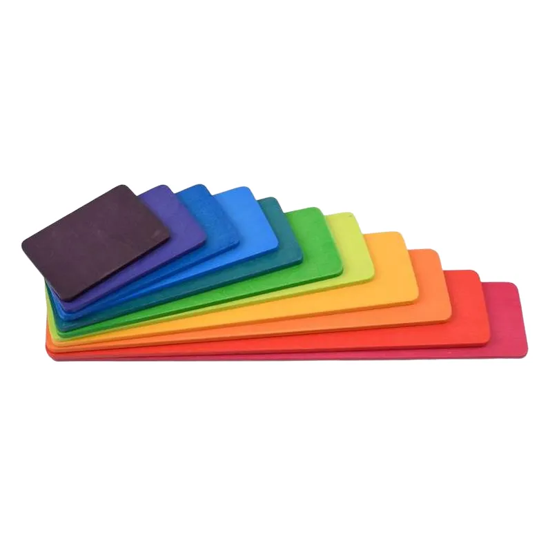 11 Pcs Wooden Rainbow Rectangular Building Boards in Primary Colors