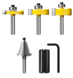 1/4 Inch Shank Rabbet Router Bit Set, 3 Pieces Carbide Tipped Rabbeting Router Bit with 6 Bearings Set, Interchangeable and Adjustable Bearing