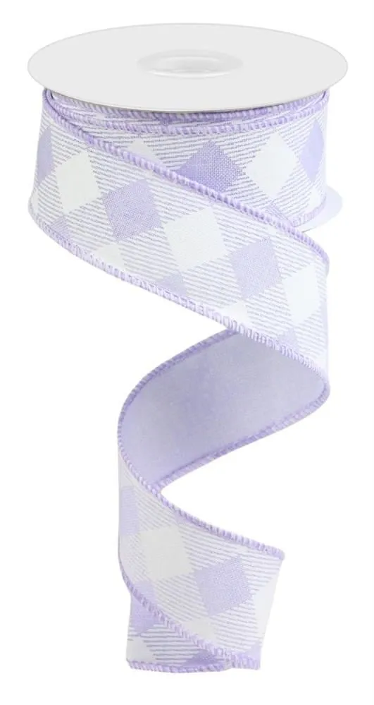 1.5" Diagonal Check Ribbon: Lavender/White - 10yds