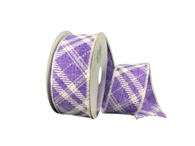 1.5" Diagonal Plaid Ribbon: Lavender/White - 10yds