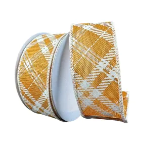 1.5" Diagonal Plaid Ribbon: Sunflower Yellow/White- 10yds