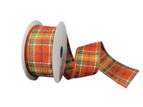 1.5" Fall Plaid Ribbon: Orange/Moss/Cream/Rust - 10yds