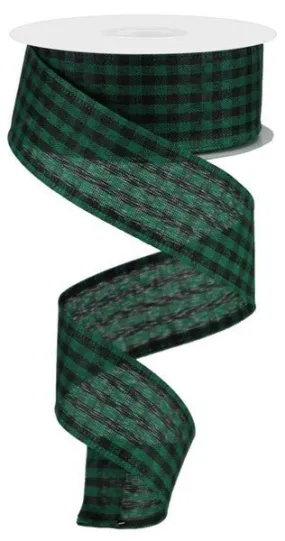 1.5" Gingham Ribbon: Emerald Green/Black- 10yds