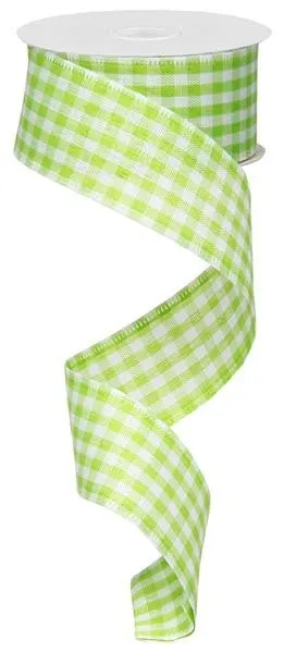 1.5" Gingham Ribbon: Green/White  - 10yds