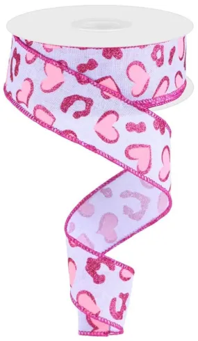 1.5" Hearts/Leopard Spots Ribbon - Lavender/Pink (10yd)