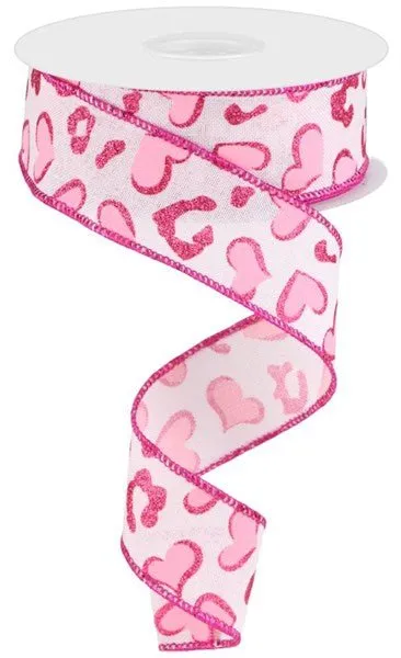 1.5" Hearts/Leopard Spots Ribbon - Powder Pink/Pink (10yd)