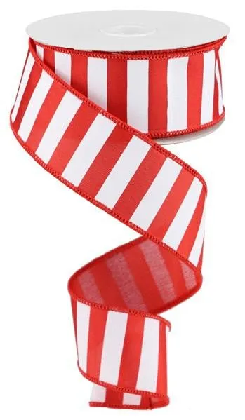 1.5" Medium Horizontal Stripe Ribbon: Red/White - 10Yds