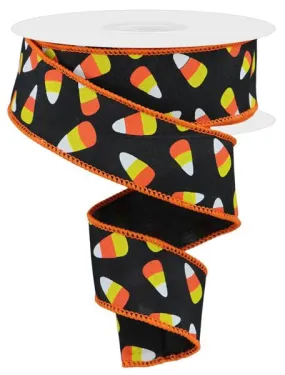 1.5" Mini Candy Corn Ribbon: Black - 10yds