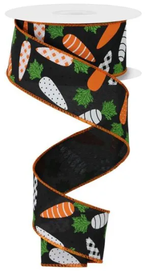 1.5" Patterned Carrots Ribbon:  Black - 10yds