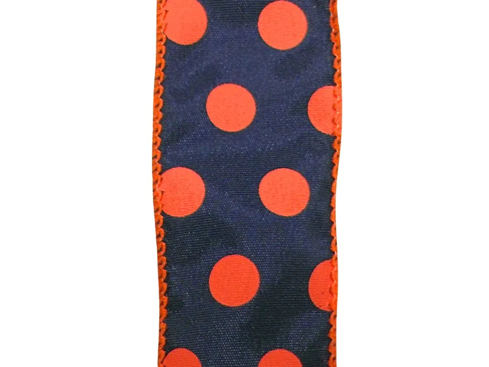 1.5" Polka Dot Ribbon: Navy Blue/Orange - 10yds