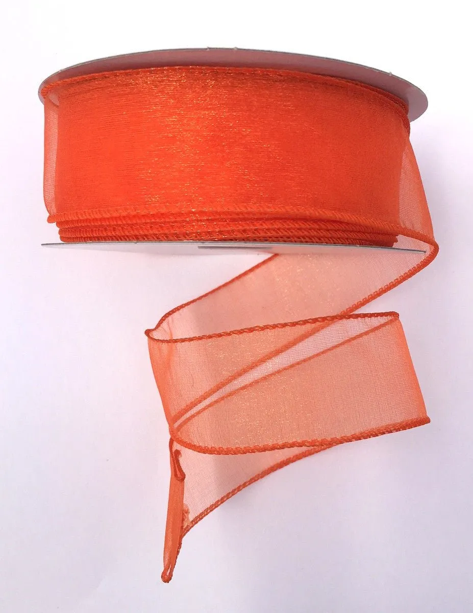 1.5" Sheer Wired Ribbon: Orange (25yds)