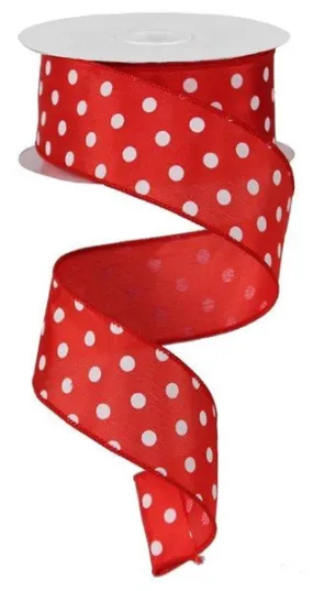 1.5" Small Polka Dot Ribbon: Red/White - 10yds