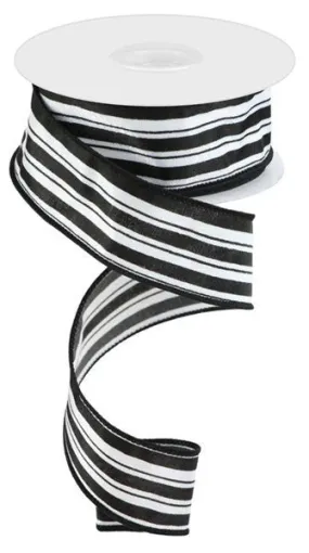 1.5" Thick/Thin Vertical Stripe Ribbon: Black/White