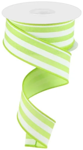 1.5" Vertical Stripe Ribbon: Bright Green/White