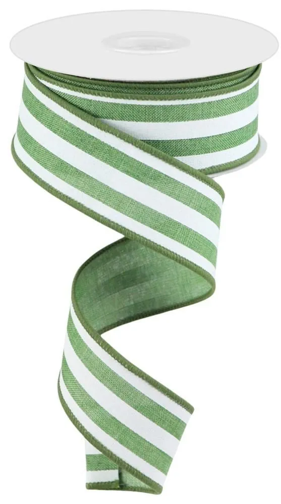 1.5" Vertical Stripe Ribbon: Clover/White