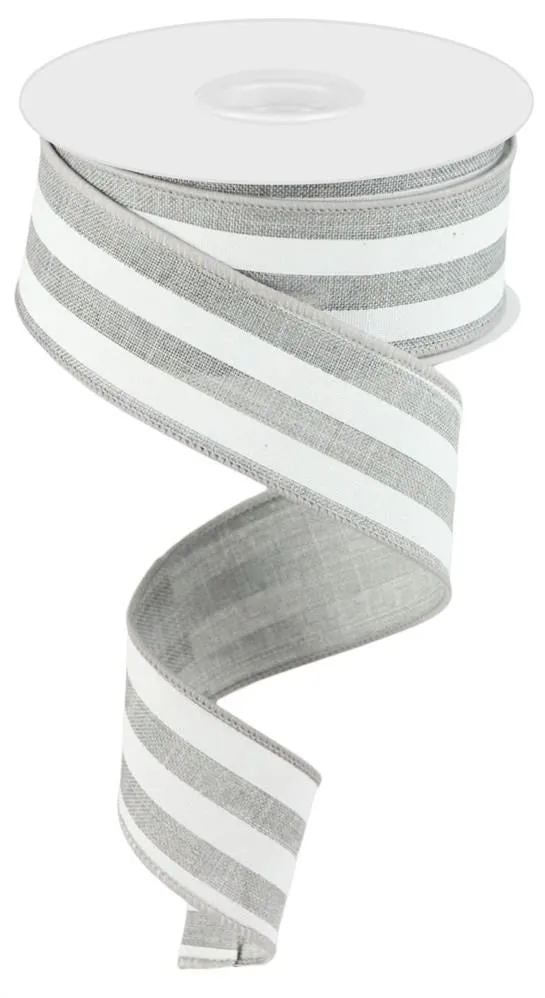 1.5" Vertical Stripe Ribbon: Grey/White