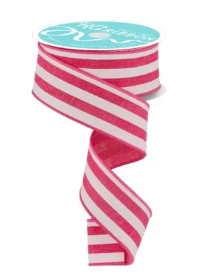 1.5" Vertical Stripe Ribbon: Hot Pink/White