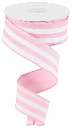 1.5" Vertical Stripe Ribbon: Lt Pink/White