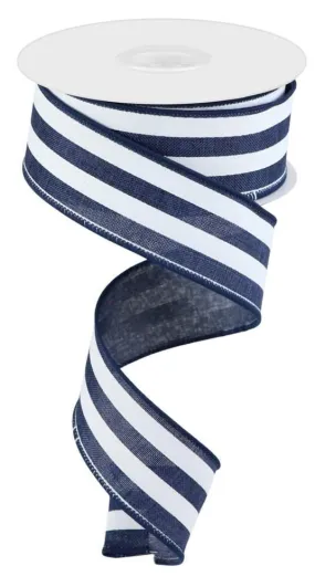 1.5" Vertical Stripe Ribbon: Navy Blue/White