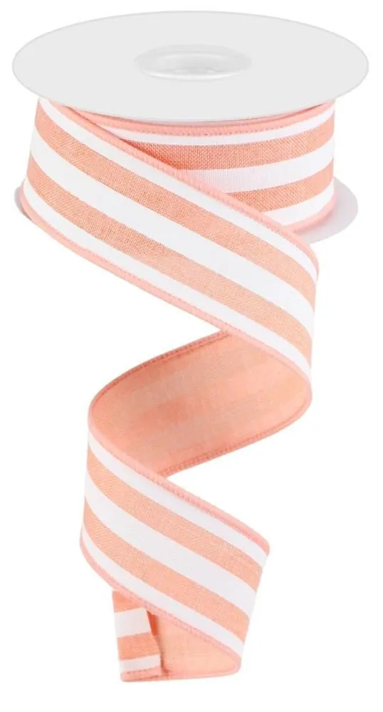 1.5" Vertical Stripe Ribbon: Peach/White