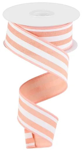 1.5" Vertical Stripe Ribbon: Peach/White