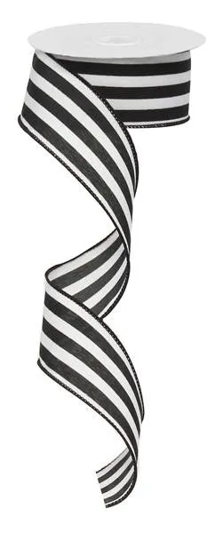 1.5" Vertical Striped Ribbon: Black/White-10Yds