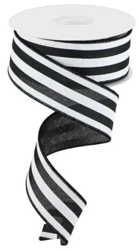 1.5" x 100 ft Vertical Stripe Ribbon: Black/White