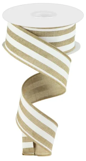 1.5" x 100ft Lt Beige/White Vertical Stripe Ribbon