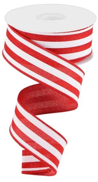 1.5" x 100ft Red/White Vertical Stripe Ribbon