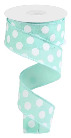 1.5" x 10yd Canvas Polka Dot Ribbon: Mint/White