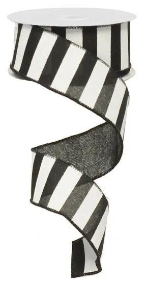 1.5" x 10yd Horizontal Stripe Ribbon: Black/White