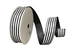 1.5" x 50yd Black/White Cabana Stripe Ribbon