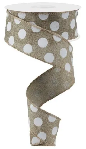 1.5" x 50yd Linen Polka Dot Ribbon: Beige/White