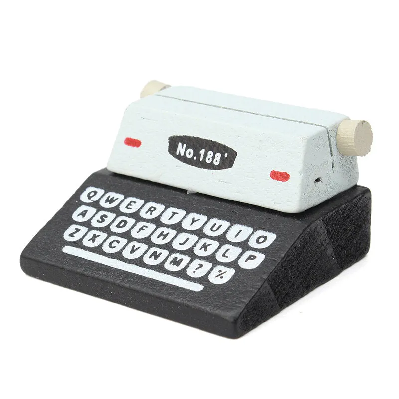 1Pcs Mini Retro Typewriter Desktop Figurines Wooden Message Note Clip Pictures Photo Holder