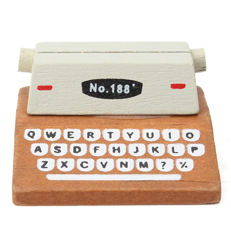 1Pcs Mini Retro Typewriter Desktop Figurines Wooden Message Note Clip Pictures Photo Holder