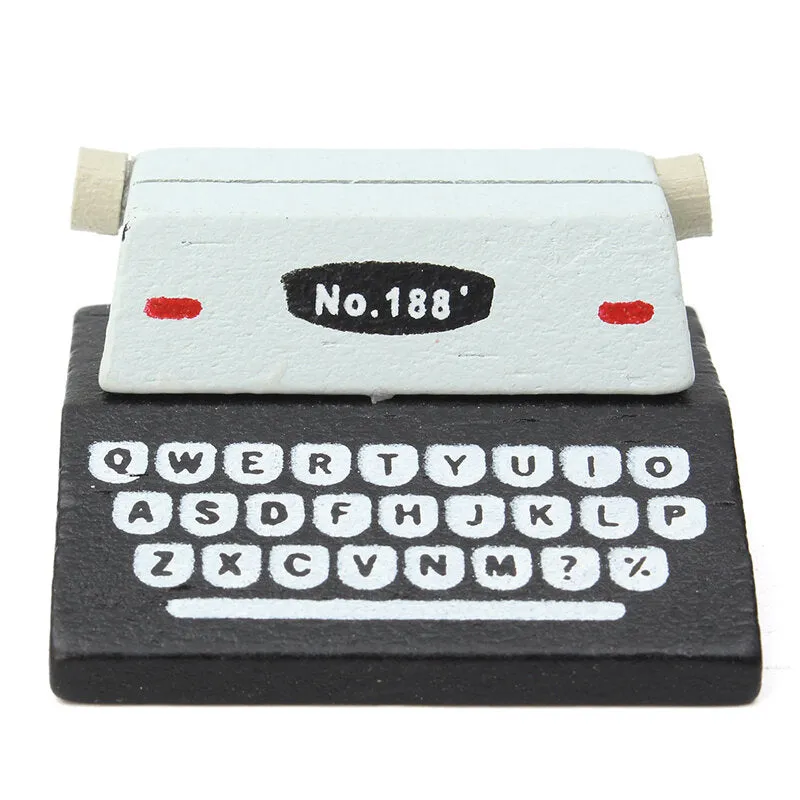 1Pcs Mini Retro Typewriter Desktop Figurines Wooden Message Note Clip Pictures Photo Holder