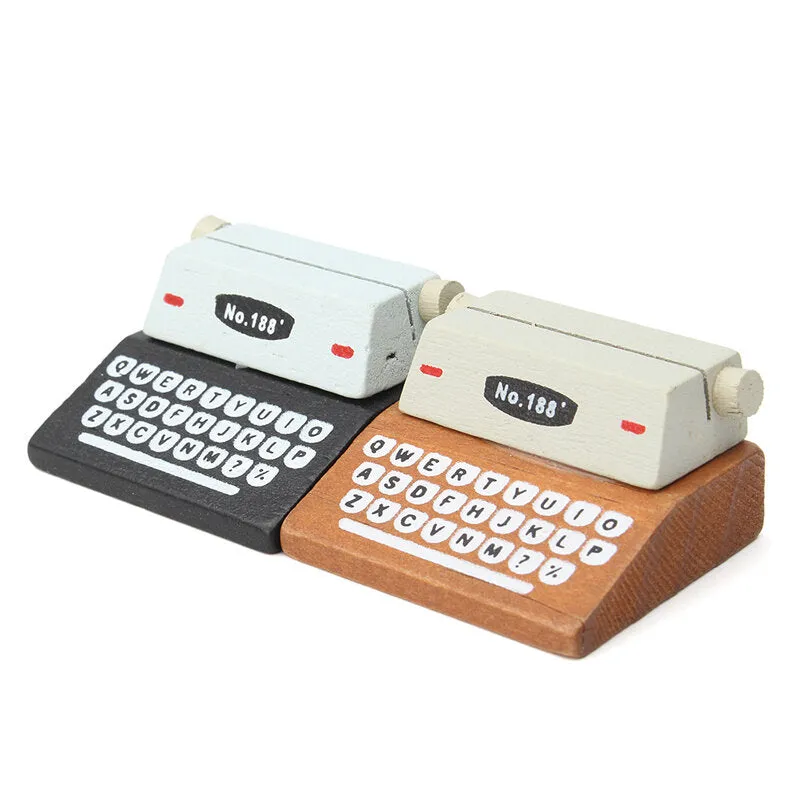 1Pcs Mini Retro Typewriter Desktop Figurines Wooden Message Note Clip Pictures Photo Holder