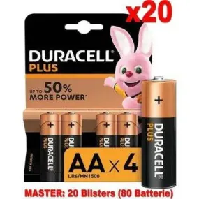 (20 Confezioni) Duracell Plus Batterie 4pz Stilo LR6 MN1500 AA