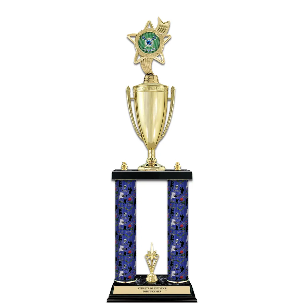 22" Custom 2 Column Black Marble Base Award Trophy With Loving Cup & Insert Trophy