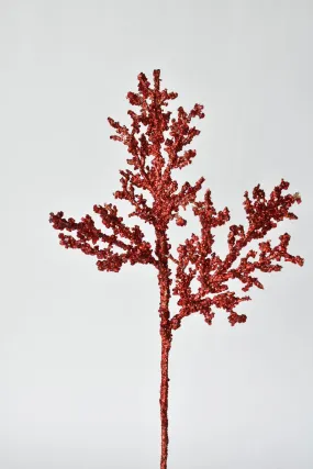 24" Red Glittered and Ice Branch Stem