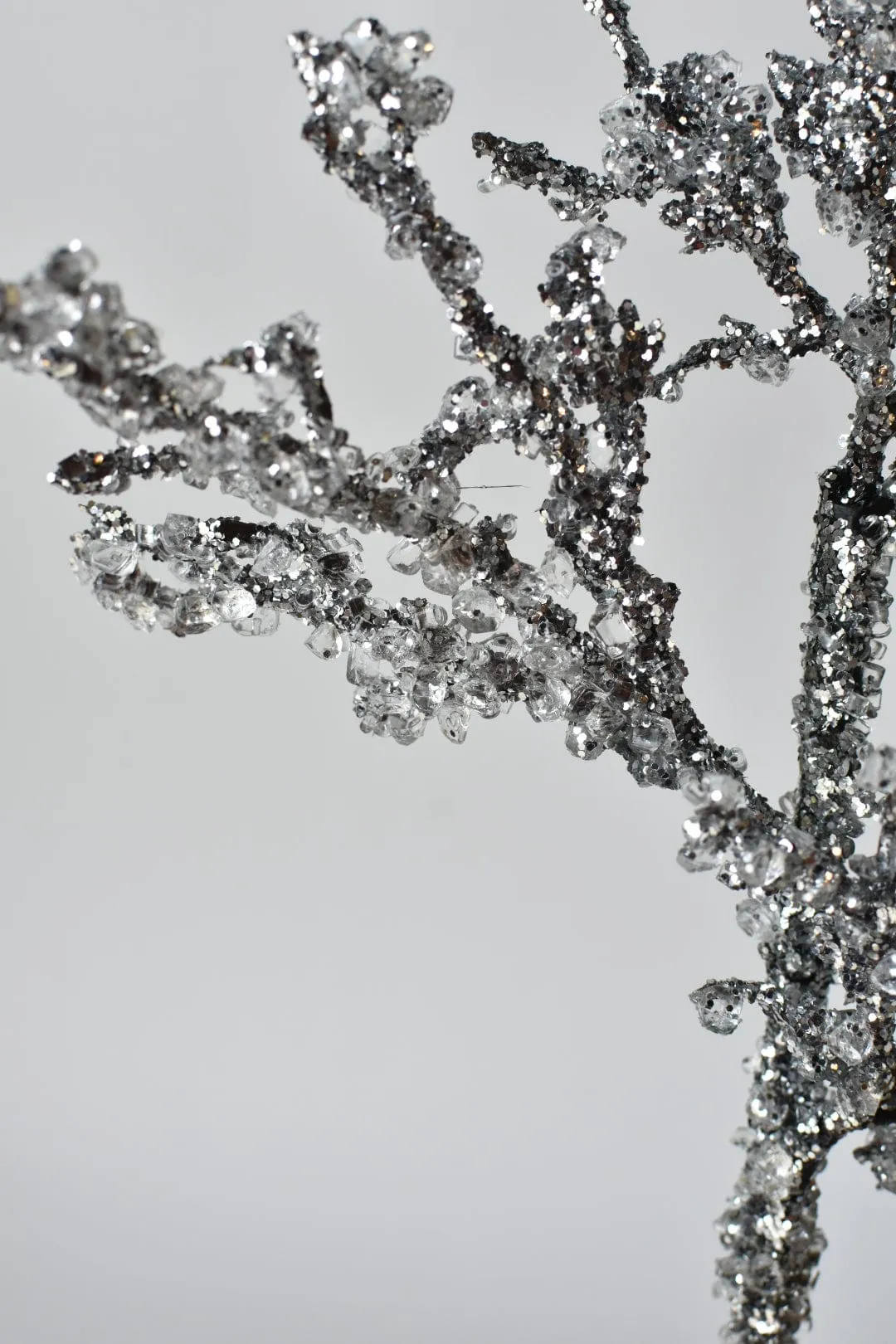 24" Silver Glittered and Ice Branch Stem