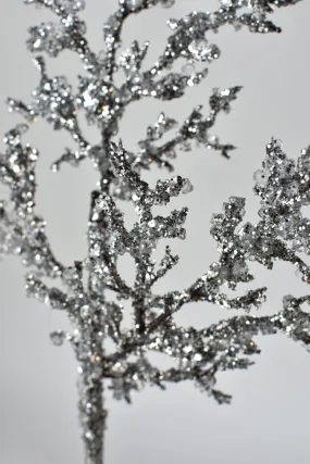 24" Silver Glittered and Ice Branch Stem