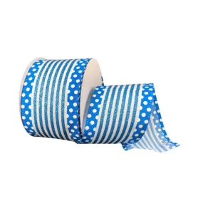 2.5" Aqua/White Glitter Stripe White Dot Edge Ribbon - 10yds