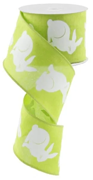 2.5" Bold Bunny Print Ribbon: Lime Green - 10yds