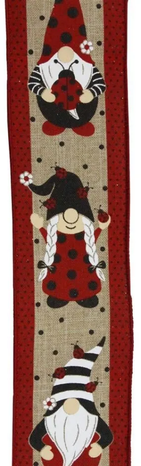 2.5" Gnome w/ Ladybugs Ribbon: Lt Beige/Red - 10yds