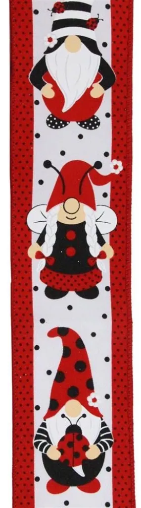 2.5" Gnome w/ Ladybugs Ribbon: White/Red - 10yds