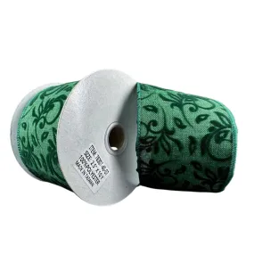 2.5" Green Flocked Floral Swirl Ribbon - 10yds